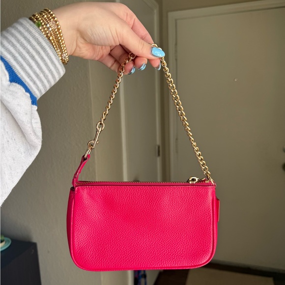 Coach Hot Pink Leather Wristlet with Gold Chain